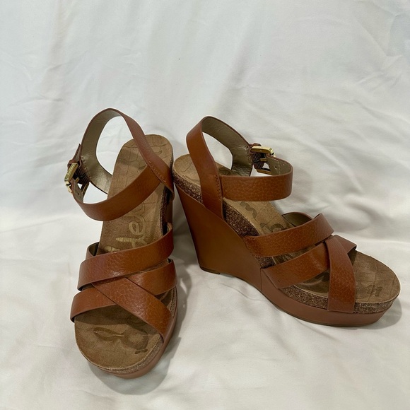 Sam Edelman Shoes - Sam Edelman Brown Leather Wedge Sandals with Crisscross Straps